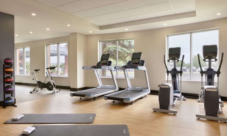 Fully equipped fitness center at the Embassy Suites by Hilton Montreal Airport.