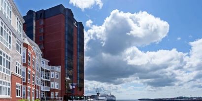 Hotel exterior at the Hilton Saint John.