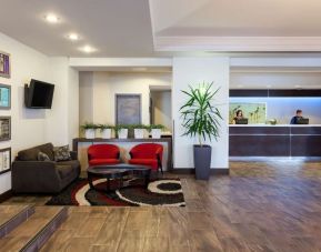 Hotel lobby with lounge area at the Hilton Saint John.