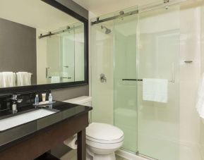 Guest bathroom with shower at Comfort Inn Sudbury East.