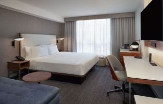 Day use room with work desk and sofa at Courtyard By Marriott Kitchener.