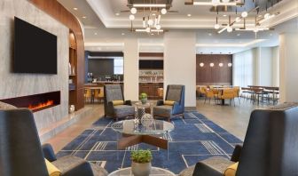 Lobby and coworking lounge at Courtyard By Marriott Kitchener.