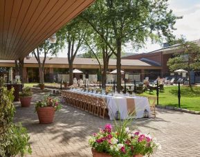 Outdoor patio at Hilton Mississauga Meadowvale.