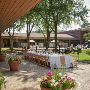 Outdoor patio at Hilton Mississauga Meadowvale.