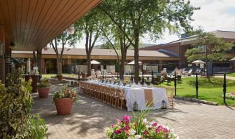 Outdoor patio at Hilton Mississauga Meadowvale.