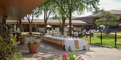 Outdoor patio at Hilton Mississauga Meadowvale.