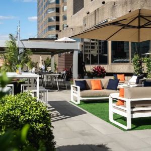 Exterior patio at DoubleTree By Hilton Montreal.