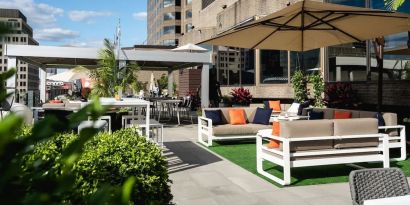 Exterior patio at DoubleTree By Hilton Montreal.