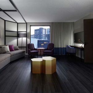 Day use delux suite with living room and workstation at DoubleTree By Hilton Montreal.