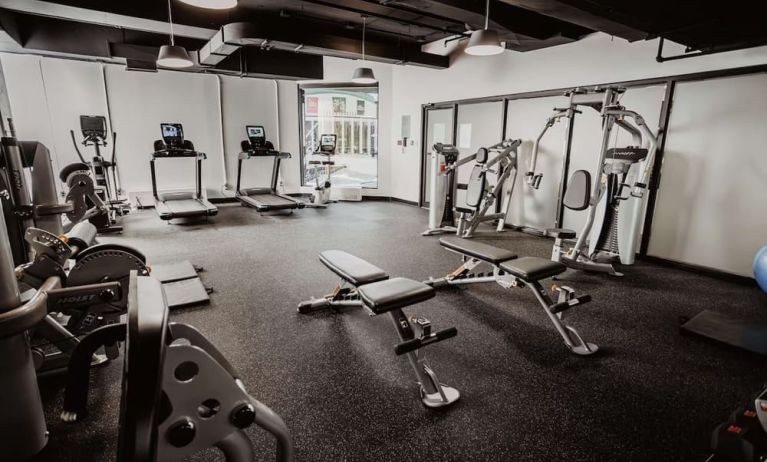 Fully equipped fitness center at DoubleTree By Hilton Montreal.