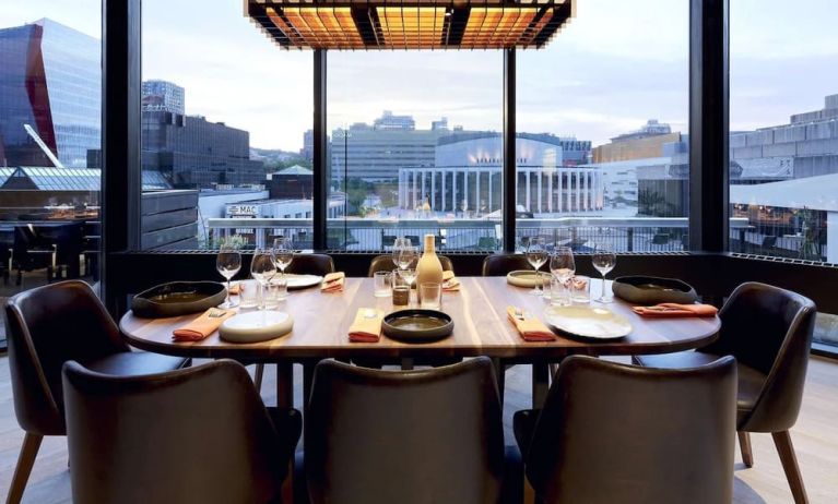 Hotel restaurant with view at DoubleTree By Hilton Montreal.