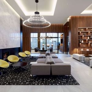 Comfortable hotel lobby perfect for co-working at Hilton Garden Inn Montreal Midtown.