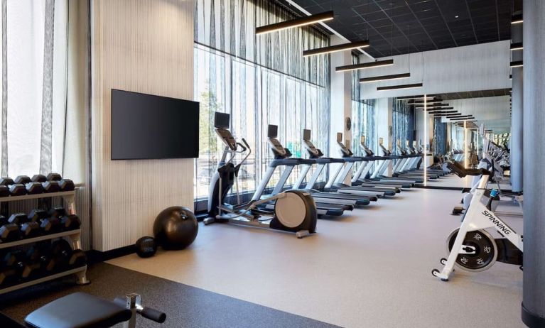 Fully equipped fitness center at Hilton Garden Inn Montreal Midtown.