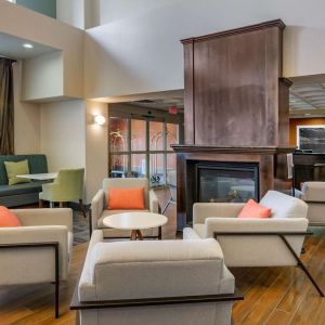 Comfortable hotel lobby perfect for co-working at Hampton Inn & Suites By Hilton Edmonton/West.