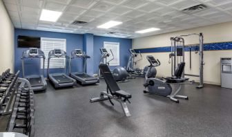 Fully equipped fitness center at Hampton Inn & Suites By Hilton Edmonton/West.