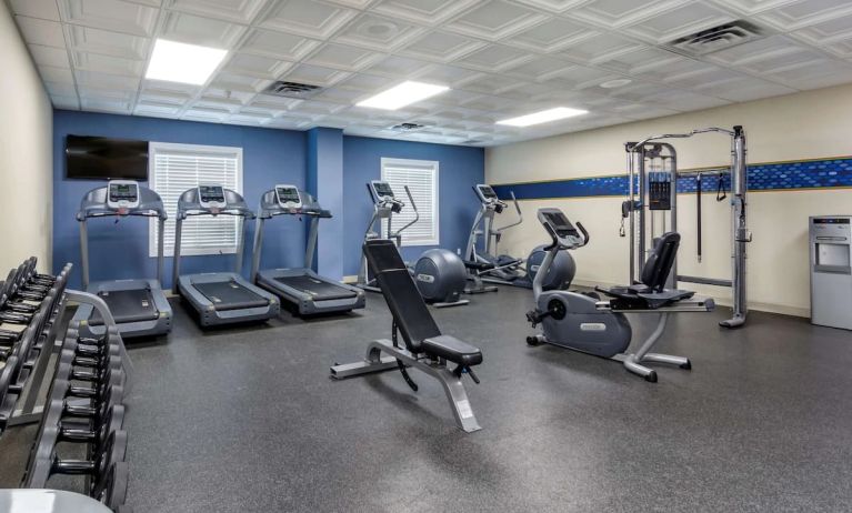 Fully equipped fitness center at Hampton Inn & Suites By Hilton Edmonton/West.