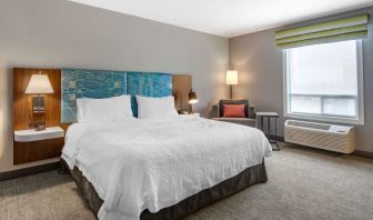 Standard day use room withking bed, TV, sofa and private bathroom at Hampton Inn & Suites By Hilton Edmonton/West.