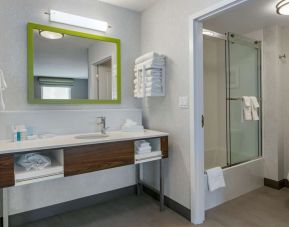 Private bathroom with shower and free toiletries at Hampton Inn & Suites By Hilton Edmonton/West.