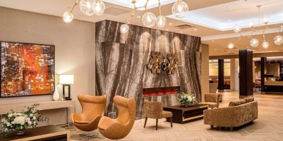 Stylish comfortable hotel lobby perfect for co-working  at DoubleTree By Hilton Kitchener.