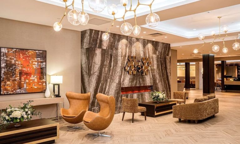 Stylish comfortable hotel lobby perfect for co-working  at DoubleTree By Hilton Kitchener.