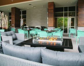 Hotel terrace with lounge area perfect for co-working at the Hilton Garden Inn Fredericton.