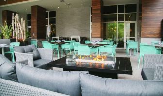 Hotel terrace with lounge area perfect for co-working at the Hilton Garden Inn Fredericton.