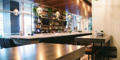 Hotel bar with lounge area at the Hilton Garden Inn Fredericton.