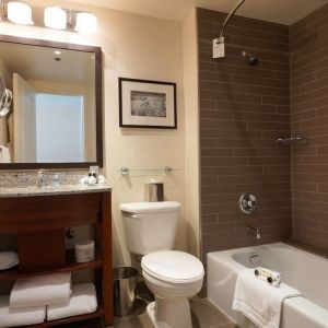 Guest bathroom with shower and tub at Fairmont Winnipeg.