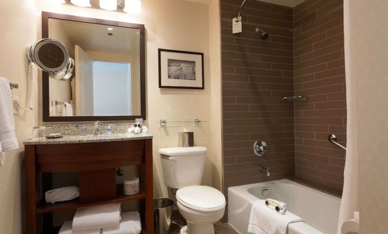 Guest bathroom with shower and tub at Fairmont Winnipeg.