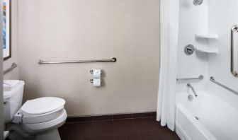 Guest bathroom with shower and tub at Hilton Albany.
