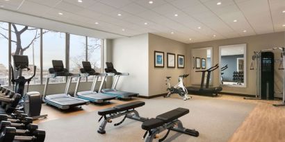 Fully equipped fitness center at the Embassy Suites By Hilton Toronto Airport.