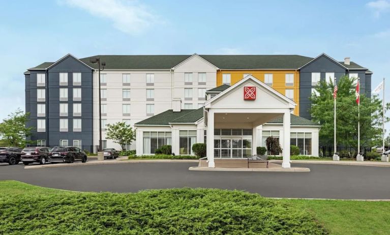 Hotel exterior and parking area at the Hilton Garden Inn Kitchener/Cambridge.