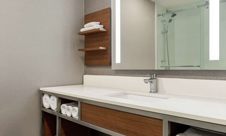 Private guest bathroom with shower at the Hilton Garden Inn Kitchener/Cambridge.