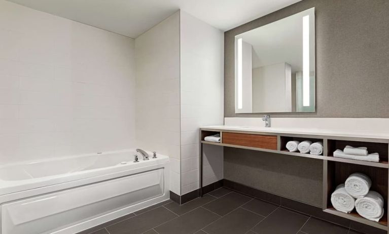 Private guest bathroom with tub at the Hilton Garden Inn Kitchener/Cambridge.