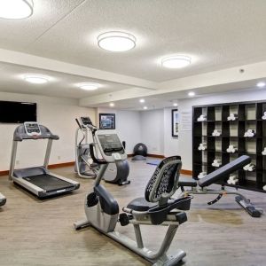 Fully equipped fitness center at the Holiday Inn Oakville Centre.