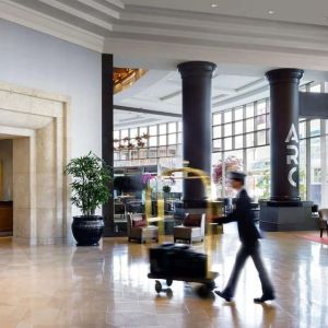 Hotel lobby with lounge area perfect for co-working at the Fairmont Waterfront.