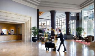 Hotel lobby with lounge area perfect for co-working at the Fairmont Waterfront.