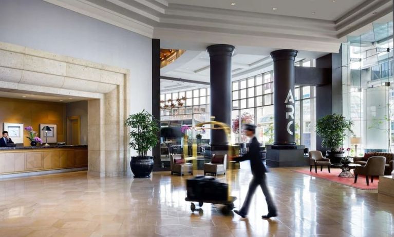 Hotel lobby with lounge area perfect for co-working at the Fairmont Waterfront.