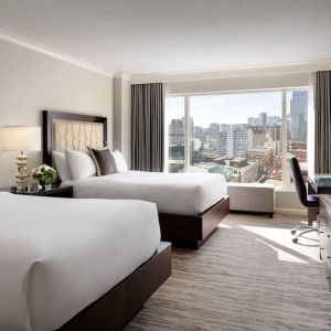 Day use twin room with TV, work desk and private bathroom at the Fairmont Waterfront.