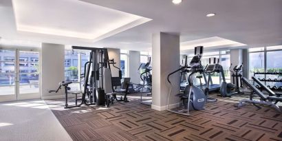 Fully equipped fitness center at the Fairmont Waterfront.