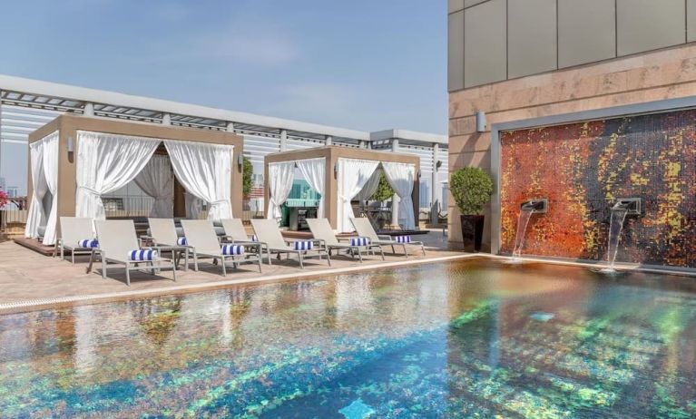 One of the 2 outdoor pools at Radisson Blu Hotel Dubai Media City.