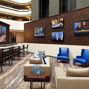 Lobby and coworking lounge at Embassy Suites By Hilton LAX Airport North.