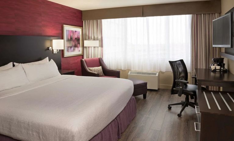 Day use room with king bed, sofa, TV, work desk and private bathroom at Holiday Inn Toronto International Airport.