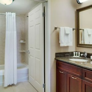 Private guest bathroom at Staybridge Suites Oakville-Burlington.