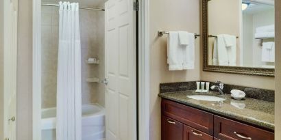 Private guest bathroom at Staybridge Suites Oakville-Burlington.