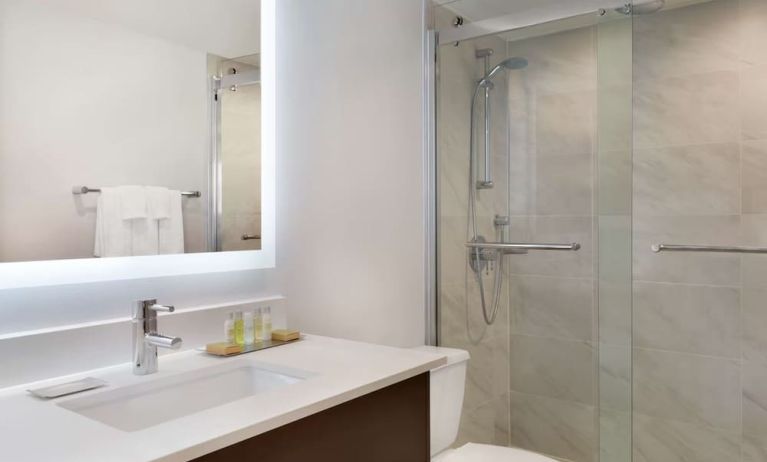 Private guest bathroom at DoubleTree By Hilton Hotel Toronto Airport West.