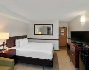 Day use room with TV, sofa, mini bar, microwave, work desk and private bathroom at Quality Hotel & Suites Montreal East.