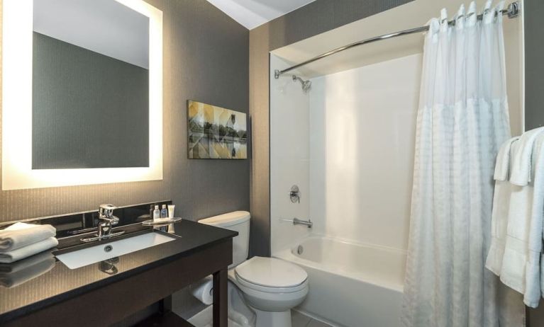 Guest bathroom with tub and free toiletries at Comfort Inn Simcoe.