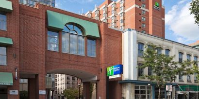 Hotel entrance at Holiday Inn Express Toronto Downtown.