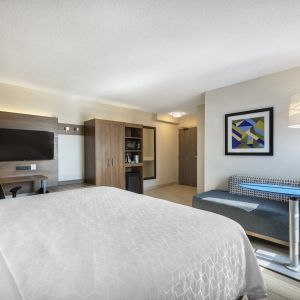 Day use room with TV, sofa, work desk and private bathroom at Holiday Inn Express Toronto Downtown.